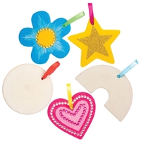 Ceramic Decoration Blanks (Pack of 5) Craft Blanks & Bases 5 assorted ribbon colours - Red,  Yellow,  Green,  Blue & Pink