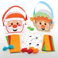 Christmas Colour-in Sewing Bag Kits (Pack of 4) Christmas Crafts 4 assorted felt colours - Blue,  Green Red & Orange