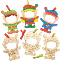 Christmas Elf Wooden Photo Frame Decorations (Pack of 10) Christmas Crafts 2 ribbon colours - Red & Green