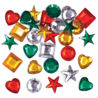 Christmas Self-Adhesive Acrylic Jewels (Pack of 200) Christmas Craft Supplies 4 assorted Christmas colours - Red,  Green,  Gold & Silver