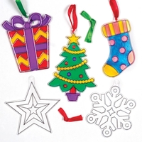Christmas Suncatcher Decorations (Pack of 10) Christmas Crafts 2 assorted ribbon colours - Red & Green