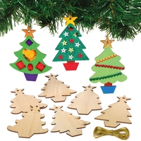 Christmas Tree Wooden Decorations (Pack of 12) Design Your Own,  Hanging Cord Included,  6 Assorted Designs