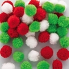 Christmas Woolly Pom Poms (Pack of 90) Christmas Craft Supplies 3 assorted colours - Red,  Green & White