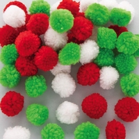 Christmas Woolly Pom Poms (Pack of 90) Christmas Craft Supplies 3 assorted colours - Red,  Green & White