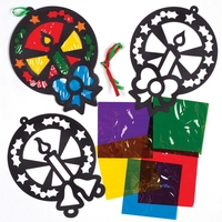 Christmas Wreath Stained Glass Decoration Kits (Pack of 6) Christmas Crafts 6 assorted cellophane colours - Yellow,  Green,  Orange,  Blue,  Purple & Red