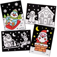 Colour-in Christmas Fuzzy Art Pictures (Pack of 10) Christmas Crafts,  10 Assorted Designs,  Black Velvet Outlines
