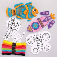 Colour-in Cross Stitch Kits Value Pack (Pack of 8) Sewing & Weaving Craft Kits 8 thread colours - Yellow,  Orange,  Red,  Pink,  Green,  Blue,  Purple & Black