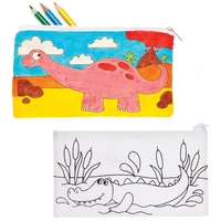 Colour In Dinosaur Pencil Cases - 4 Craft Pencil Cases. Fabric Pencil Cases For Colouring. Size 21.5cm x 12cm.