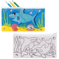 Colour In Under The Sea Pencil Cases - 4 Craft Pencil Cases. Fabric Pencil Cases For Colouring. Size 21.5cm x 12cm.