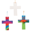 Cross Ceramic Decorations (Pack of 5) Easter Crafts For Kids 2 assorted ribbon colours - Blue & Orange