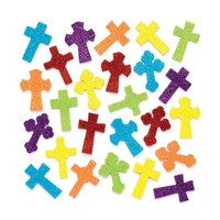 Cross Glitter Foam Stickers (Pack of 120) Easter Craft Supplies,  6 Assorted Colours,  5 Designs