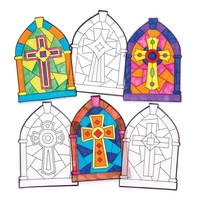Cross Stained Glass Window Decorations (Pack of 12) Easter Religious Crafts For Kids,  11.5cm x 16.5cm