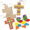 Cross Wooden Cross Stitch Keyrings (Pack of 5) Easter Crafts For Kids 6 assorted thread colours - Purple,  Green,  Red,  Blue,  Yellow and Orange