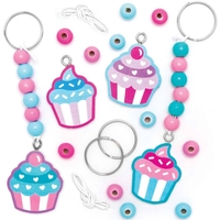 Cupcake Keyring & Bag Dangler Kits (Pack of 4) Craft Kits For Kids 5 assorted bead colours - Pink,  Light Pink,  Light Blue,  Teal & Purple