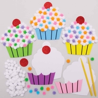 Cupcake Pom Pom Art Kits (Pack of 5) Art Craft Kits 5 assorted cupcake colours - Blue,  Purple,  Yellow,  Pink & Green