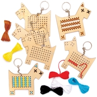 Dog Wooden Cross Stitch Keyring Kits (Pack of 5) Sewing & Weaving Craft Kits 6 assorted thread colours - Brown,  Black,  White,  Blue,  Red & Yellow