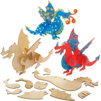Dragon 3D Woodcraft Kits (Pack of 3) Chinese New Year Crafts,  Self Assemble & Decorate,  13cm x 19.5cm