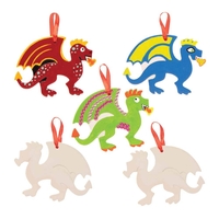 Dragon Ceramic Decorations (Box of 5) Decoration Craft Kits 1 ribbon colour - Red