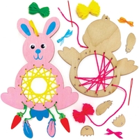 Easter Bunny & Chick Wooden Dreamcatcher Kits (Pack of 4) Self-Assemble & Design,  4 Ribbon Colours