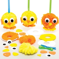 Easter Chick Pom Pom Making Kits (Pack of 4) Easter Crafts For Kids,  2 Assorted Designs,  Pom Pom Maker Included
