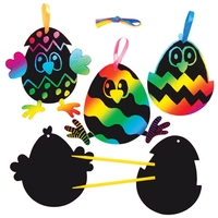 Easter Chick Scratch Art Decorations (Pack of 10) Rainbow,  Great For Kids,  Tools Included