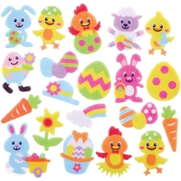 Easter Felt Stickers (Pack of 100) Easter Craft Supplies,  50 Assorted Designs,  Sizes 20-40mm,  Bunnies,  Chicks,  Lambs,  Flowers & More