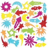 Fireworks Glitter Foam Stickers (Pack of 120) Stickers 6 assorted colours - Yellow,  Red,  Blue,  Orange,  Pink & Green