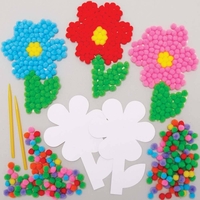 Flower Pom Pom Art Kits (Pack of 5) Art Craft Kits 7 assorted pom pom colours - Yellow,  Purple,  Orange,  Blue,  Pink,  Red & Green
