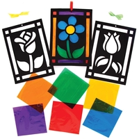 Flower Stained Glass Decoration Kits (Pack of 6) Decoration Craft Kits 6 assorted cellophane colours - Yellow,  Orange,  Red,  Blue,  Purple & Green