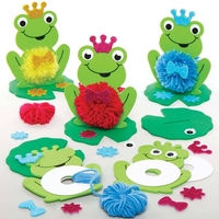 Frog Pom Pom Kits (Pack of 3) Art Craft Kits 3 assorted wool colours - Pink,  Yellow & Blue