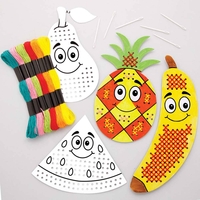 Fruit Colour-in Cross Stitch Kits (Pack of 6) Sewing & Weaving Craft Kits 6 thread colours - Yellow,  Orange,  Red,  Green,  Pink & Dark Green