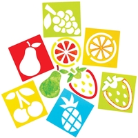 Fruit Stencils (Pack of 8) Art Supplies,  Art Materials 4 stencil colours - Yellow,  Red,  Green & Blue