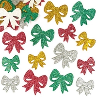 Glitter Bow Stickers (Pack of 100) Stickers 5 assorted colours - Gold,  Silver,  Red,  Green & White