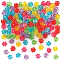 Glitter Flower Pony Beads (Pack of 300) Craft Embellishments 6 assorted colours - Red,  Pink,  Yellow,  Lime Green,  Blue & Purple