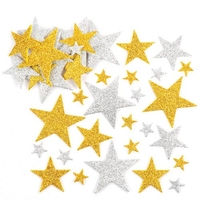 Gold & Silver Glitter Star Stickers (Pack of 150) Multpile Sizes - 1.5cm,  3.5cm & 5cm,  Foam Stickers