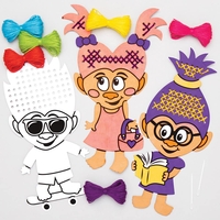 Hairy Heads Colour-in Cross Stitch Kits (Pack of 5) Sewing & Weaving Craft Kits 6 thread colours - Yellow,  Red,  Purple,  Blue,  Pink & Green