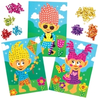Hairy Heads Sequin Picture Kits (Pack of 4) Craft Kits For Kids 7 assorted sequin colours - Pink,  Purple,  Yellow,  Blue,  Red,  Green & Orange