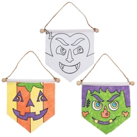 Halloween Colour-in Fabric Banner Decorations (Pack of 3) Design & Personalise Your Own,  Colour Or Paint