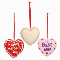 Heart Ceramic Baubles (Box of 4) Decoration Craft Kits 4 assorted ribbon colours - Purple,  Red,  Pink & Light Pink