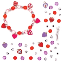 Heart Charm Bracelet Kits (Pack of 3) Jewellery 3 assorted colourways - Red/Purple,  Blue/Red & Pink/Red