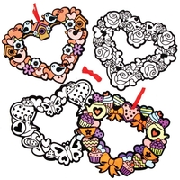 Heart Fuzzy Art Colour-in Wreaths (Pack of 10) Decoration Craft Kits,  Mother