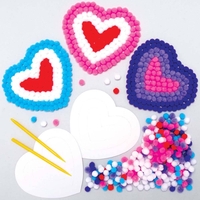 Heart Pom Pom Art Kits (Pack of 5) Craft Embellishments 6 assorted pom pom colours - White,  Pink,  Red,  Blue,  Purple & Light Purple