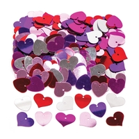 Heart Sequins (Per tub) Craft Embellishments 5 assorted colours - Red,  Purple,  Silver,  Light Pink & Dark Pink