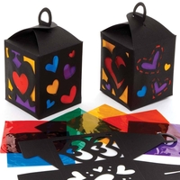 Heart Stained Glass Lantern Kits (Pack of 4) Craft Kits For Kids 6 assorted cellophane colours - Blue,  Purple,  Orange,  Red,  Green & Yellow