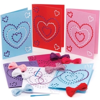 Heart Threading Greeting Card Kits (Pack of 6) Sewing & Weaving Craft Kits 6 card colours - Red,  Blue,  Pink,  Light Pink,  Purple & White