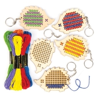 Hedgehog Wooden Cross Stitch Keyring Kits (Pack of 5)