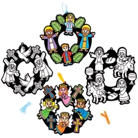 Holy Week Fuzzy Art Colour-in Wreaths (Pack of 10) Easter Crafts For Kids 2 assorted ribbon colours - Blue & Orange