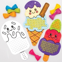 Ice Cream Colour-in Cross Stitch Kits (Pack of 5) Sewing & Weaving Craft Kits 6 thread colours - Yellow,  Pink,  Purple,  Blue,  Orange & Green