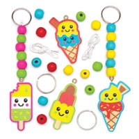 Ice Cream Wooden Keyring & Bag Dangler Kits (Pack of 4) Craft Kits For Kids 4 assorted colourways - Green/Yellow,  Blue/Red,  Pink/Green & Blue/Yellow