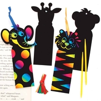 Jungle Animal Scratch Art Bookmarks (Pack of 12) Rainbow Coloured,  Scratch Tools Included